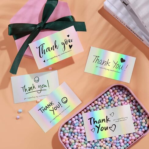120Pcs Thank You Cards Small Business, Mini 6 Styles Thank You for Supporting Cards Notes Shopping Holographic Thanks Greeting Cards for Retail Store Owner Goods Customer 2x3.5 Inch in Kuwait