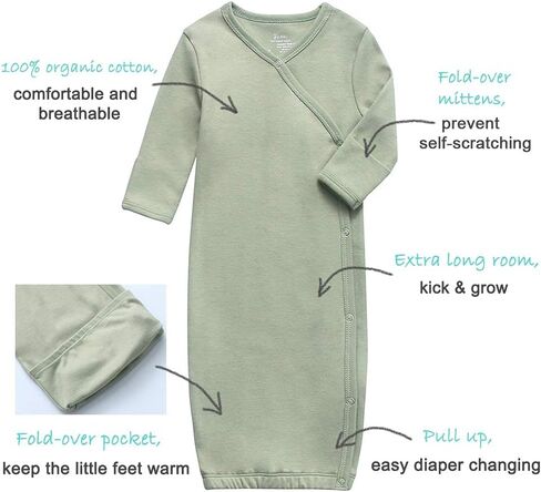O2 BABY 100% Organic Cotton kimono Gown With Mittens & Fold-over Pouch in Kuwait