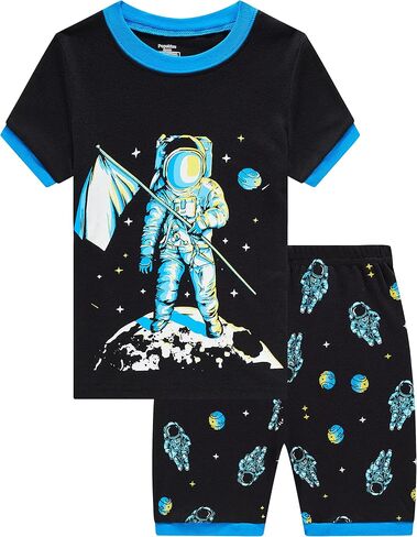 Popshion Boys Pajamas 100% Cotton Toddler 2 Piece Short Sleeve Pjs Kids Summer Sleepwear Clothes Set 3t-10t in Saudi Arabia