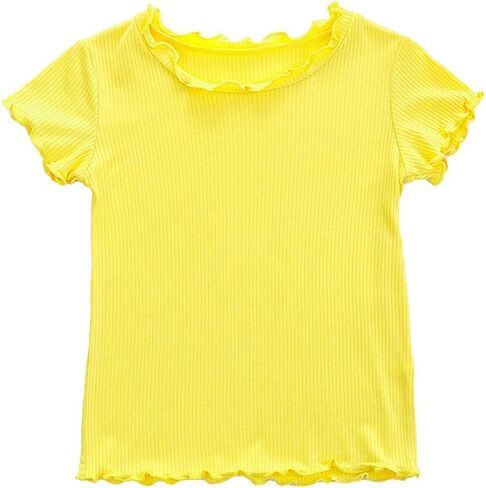 HDLEXD Toddler Baby Girls Summer Lettuce Trim Ribbed Knit Short Sleeve T-Shirts Solid Color Casual Blouse Tops in Saudi Arabia
