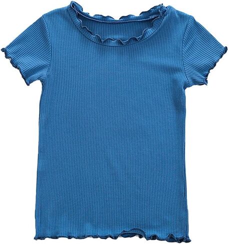 HDLEXD Toddler Baby Girls Summer Lettuce Trim Ribbed Knit Short Sleeve T-Shirts Solid Color Casual Blouse Tops in Saudi Arabia