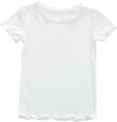HDLEXD Toddler Baby Girls Summer Lettuce Trim Ribbed Knit Short Sleeve T-Shirts Solid Color Casual Blouse Tops in Saudi Arabia