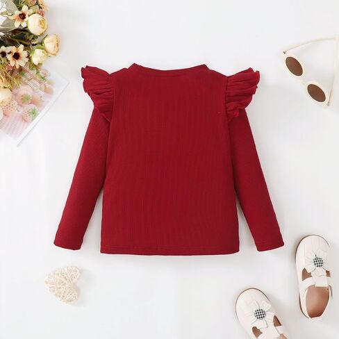 OPAWO Toddler Girl Shirts Ruffle Long/Short Sleeve Baby Girl T-Shirts Kids Blouse, Ribbed Toddler Girl Tee Tops 2-Pack 12M-6Y in Saudi Arabia