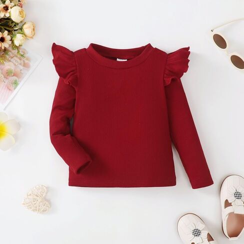 OPAWO Toddler Girl Shirts Ruffle Long/Short Sleeve Baby Girl T-Shirts Kids Blouse, Ribbed Toddler Girl Tee Tops 2-Pack 12M-6Y in Saudi Arabia