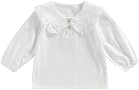 Xdftwdmgqe Toddler Baby Girl Long Sleeve Shirts Kids Solid/Plaid Peter Pan Collar Pullover Tops Blouse Fall Winter Clothes in Saudi Arabia