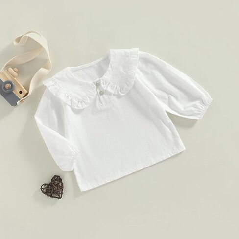 Xdftwdmgqe Toddler Baby Girl Long Sleeve Shirts Kids Solid/Plaid Peter Pan Collar Pullover Tops Blouse Fall Winter Clothes in Saudi Arabia