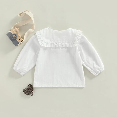 Xdftwdmgqe Toddler Baby Girl Long Sleeve Shirts Kids Solid/Plaid Peter Pan Collar Pullover Tops Blouse Fall Winter Clothes in Saudi Arabia