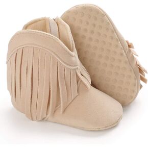 SOFMUO Baby Girls Cowboy Tassel Boots with Side Zipper Moccasins Non Slip Infant Booties Suede Toddler First Walker Shoes in Saudi Arabia