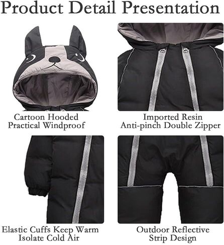 ALLAIBB Toddler Snow Suit Winter Baby Snowsuit Outwear Warm Hood Jumpsuit Convenient Dual-zipper Design For Infant in Saudi Arabia