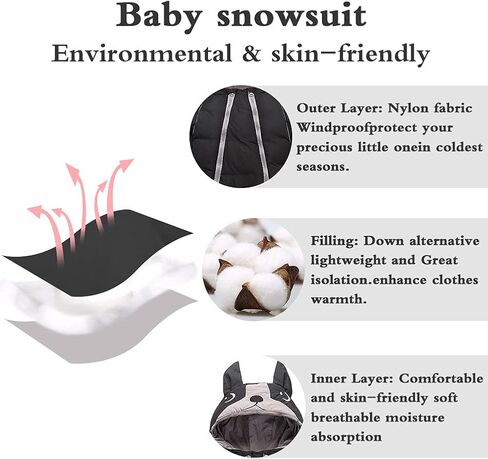 ALLAIBB Toddler Snow Suit Winter Baby Snowsuit Outwear Warm Hood Jumpsuit Convenient Dual-zipper Design For Infant in Saudi Arabia