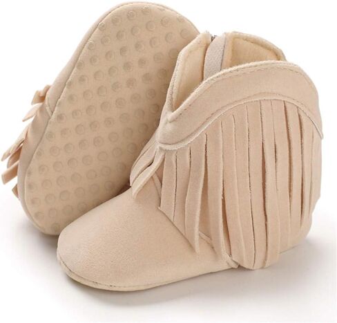 Timatego Baby Girl Cowboy Tassel Boots Side Zipper Non Slip Stay On Booties Infant Toddler First Walker Warm Winter Crib Shoes 3-18 Months in Kuwait