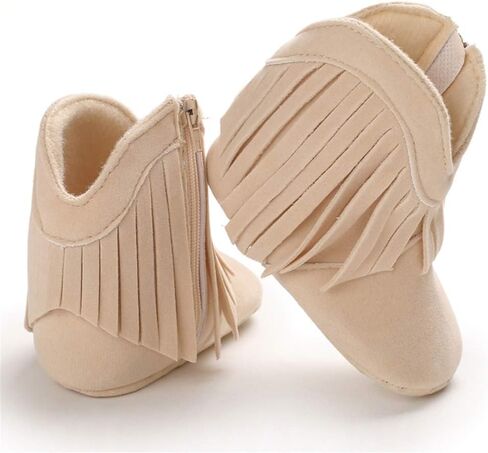 Timatego Baby Girl Cowboy Tassel Boots Side Zipper Non Slip Stay On Booties Infant Toddler First Walker Warm Winter Crib Shoes 3-18 Months in Kuwait