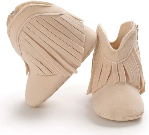 Timatego Baby Girl Cowboy Tassel Boots Side Zipper Non Slip Stay On Booties Infant Toddler First Walker Warm Winter Crib Shoes 3-18 Months in Kuwait