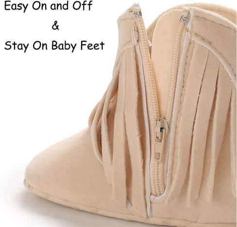 Timatego Baby Girl Cowboy Tassel Boots Side Zipper Non Slip Stay On Booties Infant Toddler First Walker Warm Winter Crib Shoes 3-18 Months in Kuwait