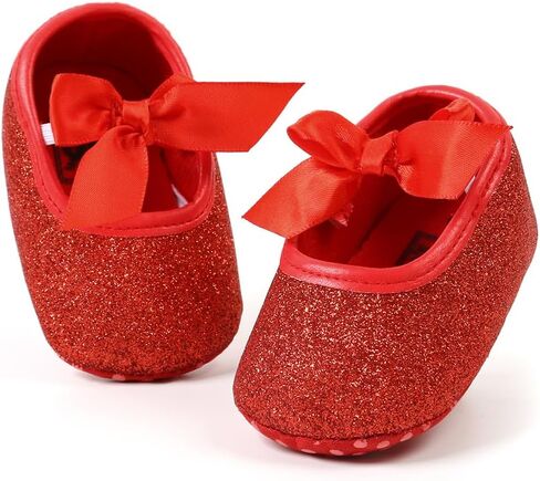 حذاء Antheron للفتيات الصغيرات Mary Jane Flats بنعل ناعم بدون كعب للرضع مزين بالورود اللامعة للأطفال الصغار in Kuwait