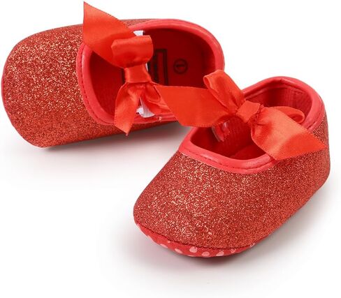 حذاء Antheron للفتيات الصغيرات Mary Jane Flats بنعل ناعم بدون كعب للرضع مزين بالورود اللامعة للأطفال الصغار in Kuwait
