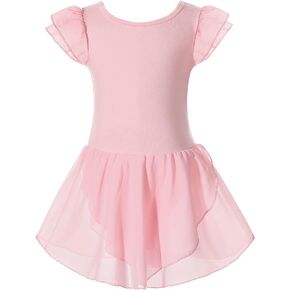 Girls Ballet Leotards Dance Tutu Dress with Chiffon Bow Skirted Outfit