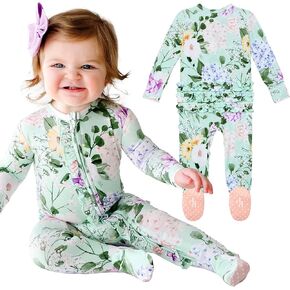 Posh Peanut Footie Pajamas for Baby Girls – Sleepers in Viscose from Bamboo with 2-Way Zipper & Ruffle Trim