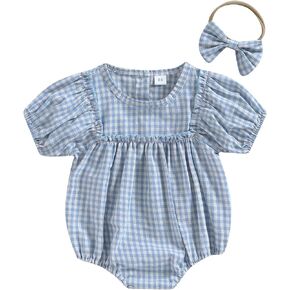 Douhoow Infant Baby Girl Plaid Romper Baby Sweatshirt Romper Ruffle Festival Clothes Fall Winter Outfits with Headband in Saudi Arabia
