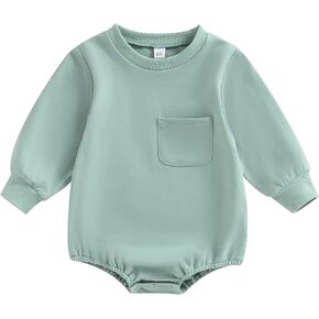 AEEMCEM Baby Boy Girl Oversized Sweatshirt Romper Solid Long Sleeve Pocket Bubble Romper Sweater Onesie Top Fall Clothes in Saudi Arabia