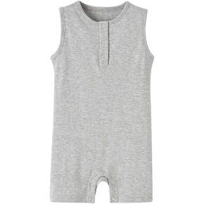Teach Leanbh Baby Romper قطن بدون أكمام بأزرار سفلية قطعة واحدة من الكتان بذلة 3-24 شهرًا (أبيض، 18-24 شهرًا) in Kuwait