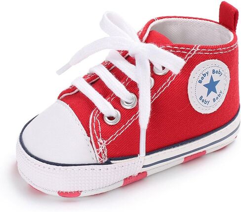 Meckior Baby Girls Boys Canvas Sneakers Soft Sole High-Top Ankle Infant First Walkers Crib Shoes in Kuwait