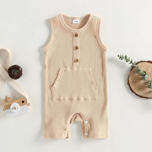 Newborn Baby Boy Girl Solid Romper Unisex Infant Knit Ribbed Sleeveless Jumpsuit Bodysuit Summer Clothes Outfits in Saudi Arabia