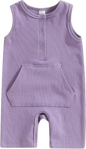 Newborn Baby Boy Girl Solid Romper Unisex Infant Knit Ribbed Sleeveless Jumpsuit Bodysuit Summer Clothes Outfits in Saudi Arabia
