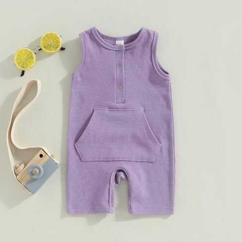 Newborn Baby Boy Girl Solid Romper Unisex Infant Knit Ribbed Sleeveless Jumpsuit Bodysuit Summer Clothes Outfits in Saudi Arabia