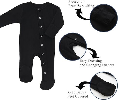 KISBINI Baby Footed Pajamas with Mitten Cuffs Unisex Cotton Snap-up Romper Jumpsuit Sleep and Play 0-12 Months Footies in Saudi Arabia