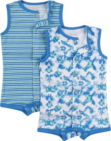 Hanes unisex-baby Ultimate Sleeveless Rompers for Boys & Girls, 2-pack in Saudi Arabia
