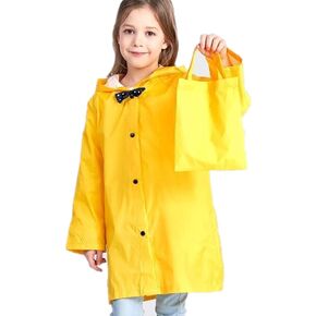 Taiduosheng Age 2~10 Kids Hooded Button Down Jacket Rain Jacket Raincoat with Bow Cover Long Rainwear