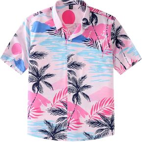 siliteelon Boys Hawaiian Shirts Short Sleeve Cotton Summer Beach Button Down Casual Aloha Luau Shirts for Kids in Kuwait
