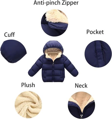 سترة XMWEALTHY للأطفال البنات والأولاد بغطاء للرأس معطف شتوي للأطفال الصغار سترات صوفية مبطنة دافئة in Kuwait