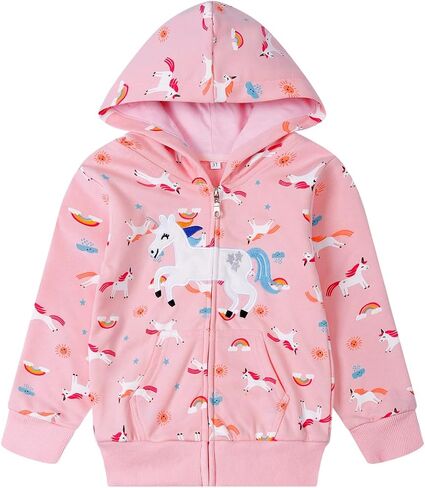 Little Girl Zip Up Hoodie Unicorn Rainbow Hooded Sweatshirt Back to School Jacket Pink Outerwear 6T in Saudi Arabia