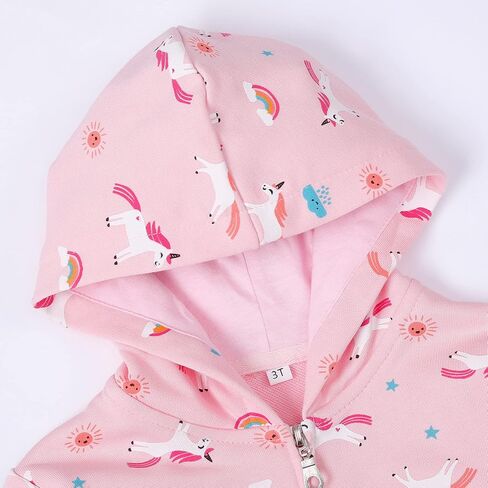 Little Girl Zip Up Hoodie Unicorn Rainbow Hooded Sweatshirt Back to School Jacket Pink Outerwear 6T in Saudi Arabia