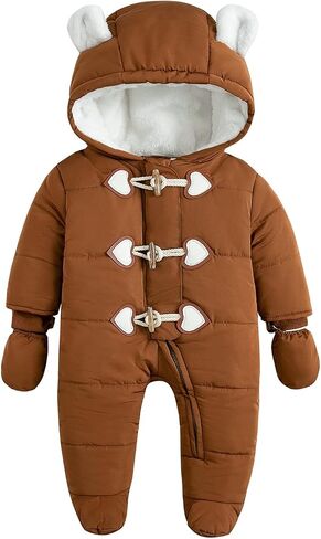 Simplee kids Baby Infant Boys Girls Snowsuit Winter Hooded Footed Warm Jumpsuit Outerwear with Gloves for 3-24 Months in Saudi Arabia