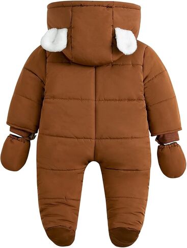 Simplee kids Baby Infant Boys Girls Snowsuit Winter Hooded Footed Warm Jumpsuit Outerwear with Gloves for 3-24 Months in Saudi Arabia