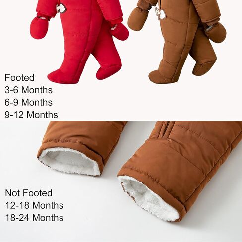 Simplee kids Baby Infant Boys Girls Snowsuit Winter Hooded Footed Warm Jumpsuit Outerwear with Gloves for 3-24 Months in Saudi Arabia