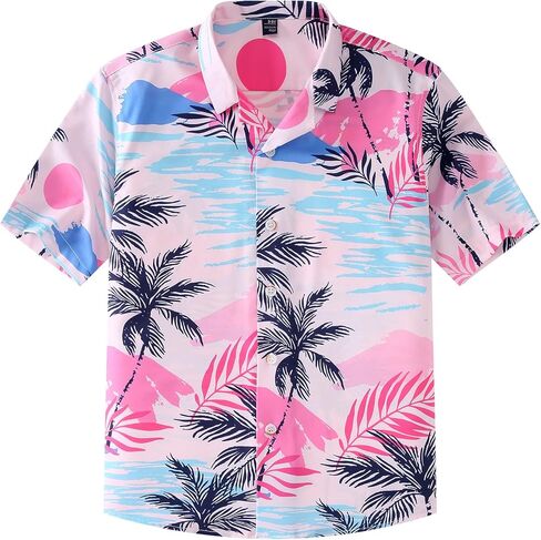 siliteelon Boys Hawaiian Shirts Short Sleeve Cotton Summer Beach Button Down Casual Aloha Luau Shirts for Kids in Kuwait