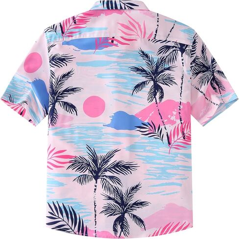 siliteelon Boys Hawaiian Shirts Short Sleeve Cotton Summer Beach Button Down Casual Aloha Luau Shirts for Kids in Kuwait