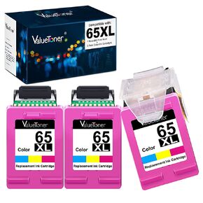 استبدال خراطيش الحبر المعاد تصنيعها من Valuetoner لطابعة HP 65XL 65 XL N9K04AN Envy 5055 5052 5058 DeskJet 2655 3755 3720 3722 3723 3752 3758 2652 2624 (3 ألوان + 1 رأس طباعة قابل لإعادة الاستخدام) in Kuwait