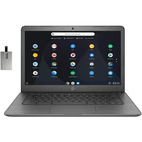 2020 HP 14" HD Display Chromebook, AMD A4-9120C Processor, 4GB RAM, 32GB eMMC, HD Webcam, Bang&Olufsen Audio, AMD Radeon R4 Graphics, Media Card Reader, USB-C, Chrome OS, Gray, 32GB Snow Bell USB Card in Kuwait