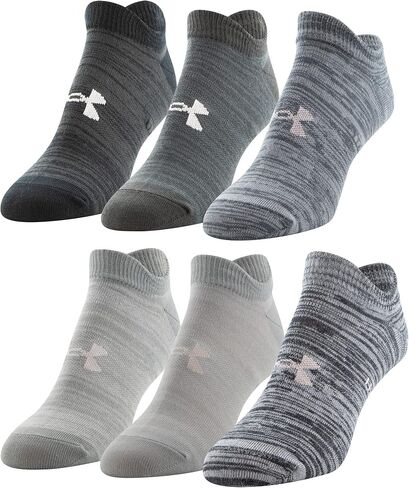 Under Armour Essential 2.0 No Show Socks 6-Pair White/Halo Gray/Assorted MD (Women's Shoe 6-10) in Kuwait