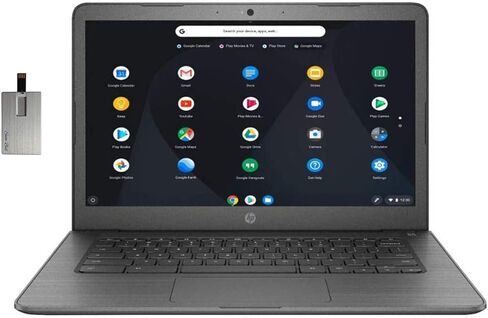 2020 HP 14 بوصة HD Display Chromebook، معالج AMD A4-9120C، ذاكرة الوصول العشوائي 4 جيجابايت، 32 جيجابايت eMMC، كاميرا ويب عالية الدقة، صوت Bang & Olufsen، رسومات AMD Radeon R4، قارئ بطاقة الوسائط، USB-C، نظام تشغيل Chrome، رمادي، بطاقة USB Snow Bell سعة 3 in Kuwait