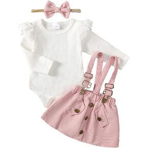 Newborn Baby Girl Clothes Toddler Long Sleeve Ruffle Romper Top Infant Skirt Set Little Girl Overall Dress