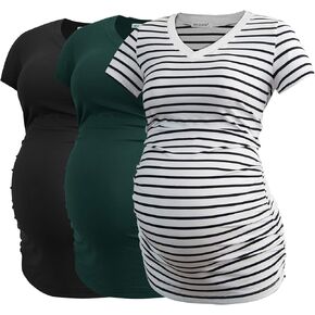 Smallshow Women's V Neck Maternity Clothes Tops Side Ruched Pregnancy T Shirt in Saudi Arabia