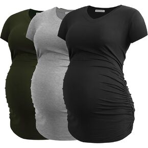 Smallshow Women's V Neck Maternity Clothes Tops Side Ruched Pregnancy T Shirt in Kuwait