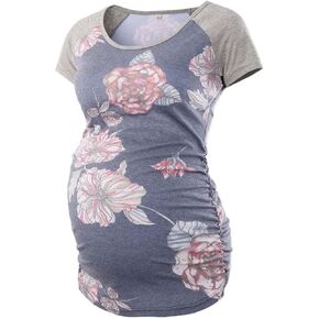 BBHoping Women's Maternity Tops Short & Long Sleeve Baseball Crew Neck Classic Side Ruched Pregnancy T-Shirt