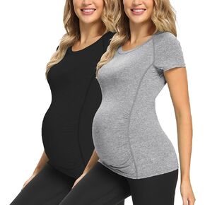 قمصان اليوغا النسائية النشطة للحمل بأكمام قصيرة من GLAMIX، ملابس رياضية للحمل in Kuwait